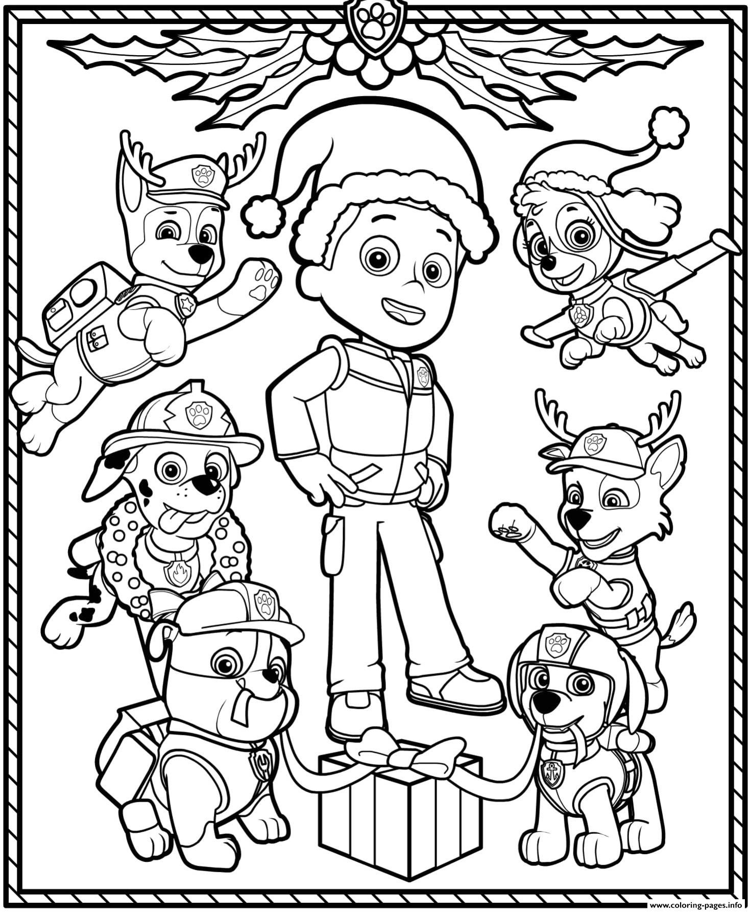 Paw patrol christmas coloring pages printable for free download