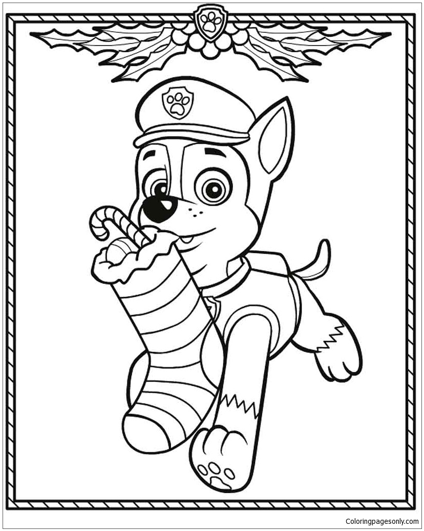 Paw patrol christmas coloring page