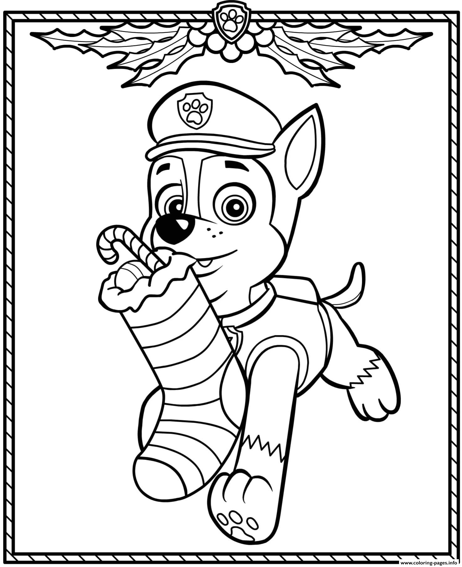 Paw patrol holiday christmas chase coloring page printable