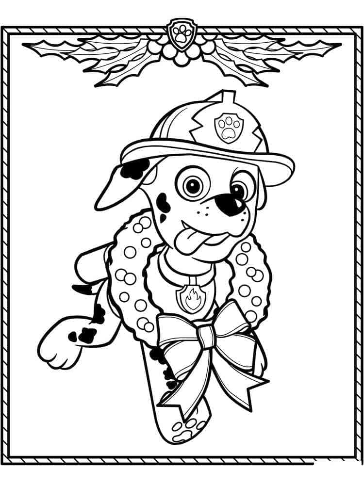 Marshall paw patrol on christmas coloring page