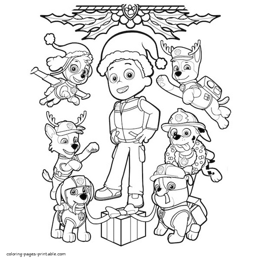 Paw patrol christmas coloring pages printable for free download