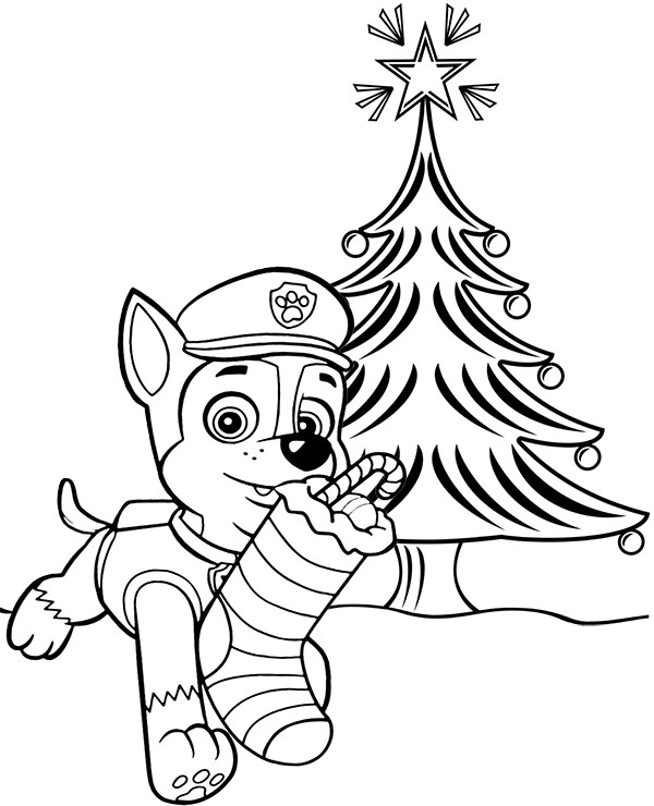 Christmas tree paw patrol coloring page chase