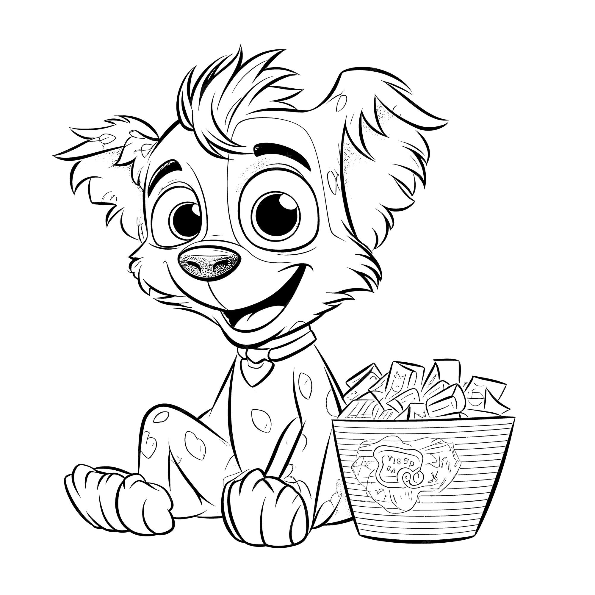 Premium vector dog black and white coloring pages for kids simple lines cartoon style happy cute funny animal in the world