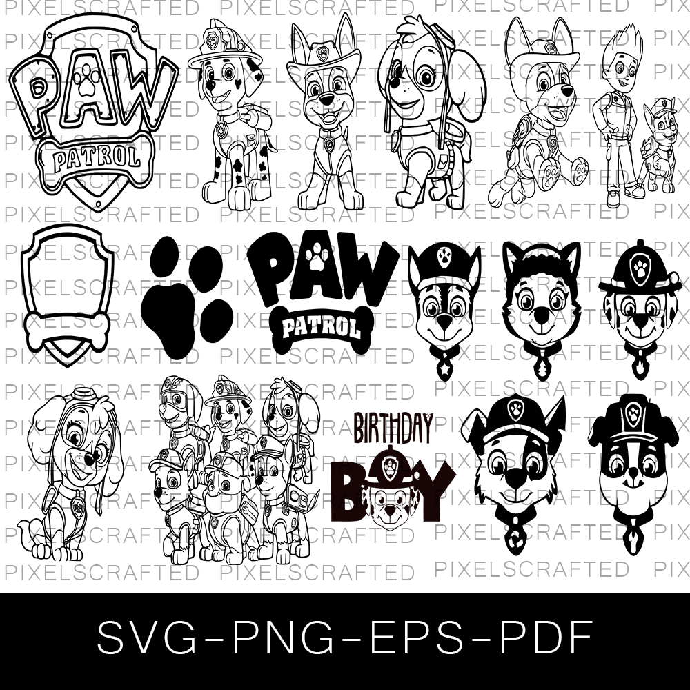 Paw patrol silhouette svg bundle paw patrol cut file clipart cartoo â