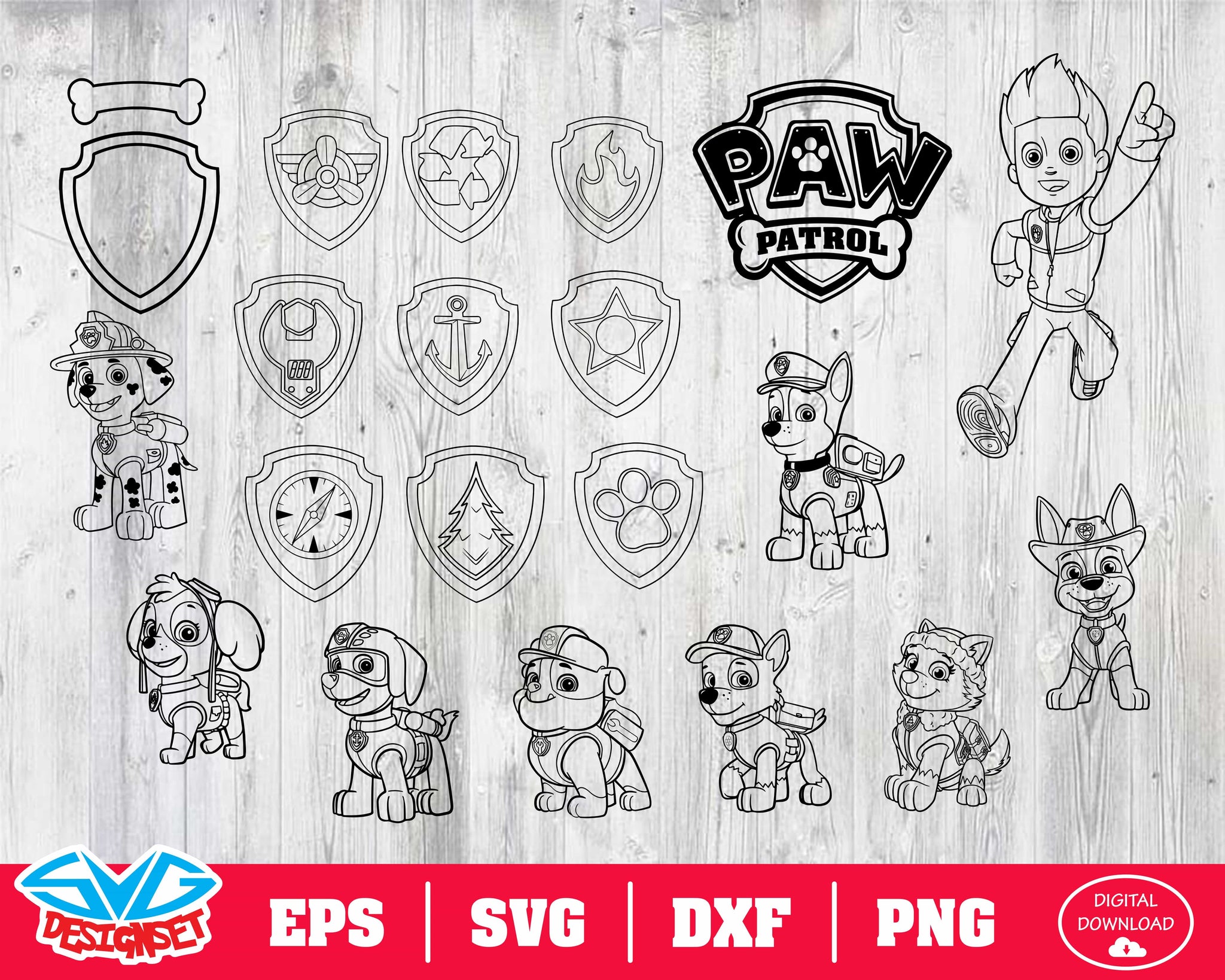 Paw patrol svg dxf eps png clipart silhouette and cutfiles