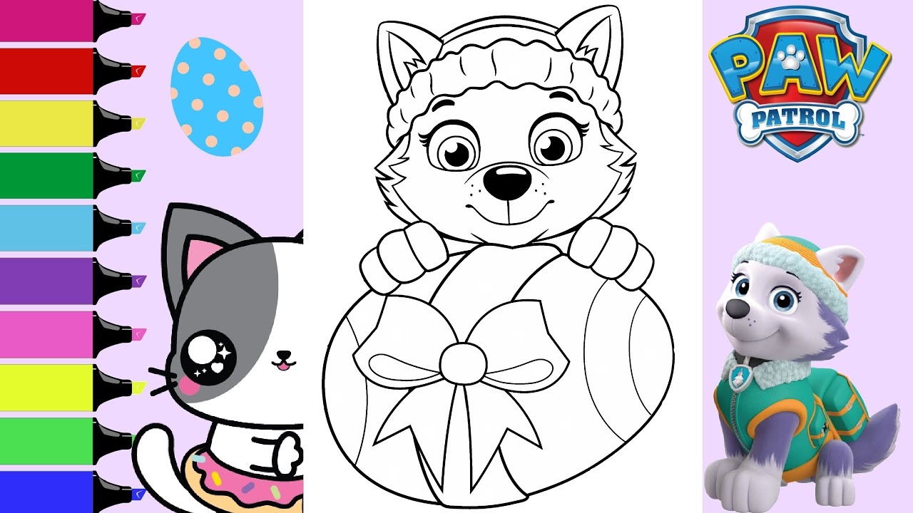 Coloring paw patrol everest and marshall easter egg surprise coloring book sprinkled donuts jr