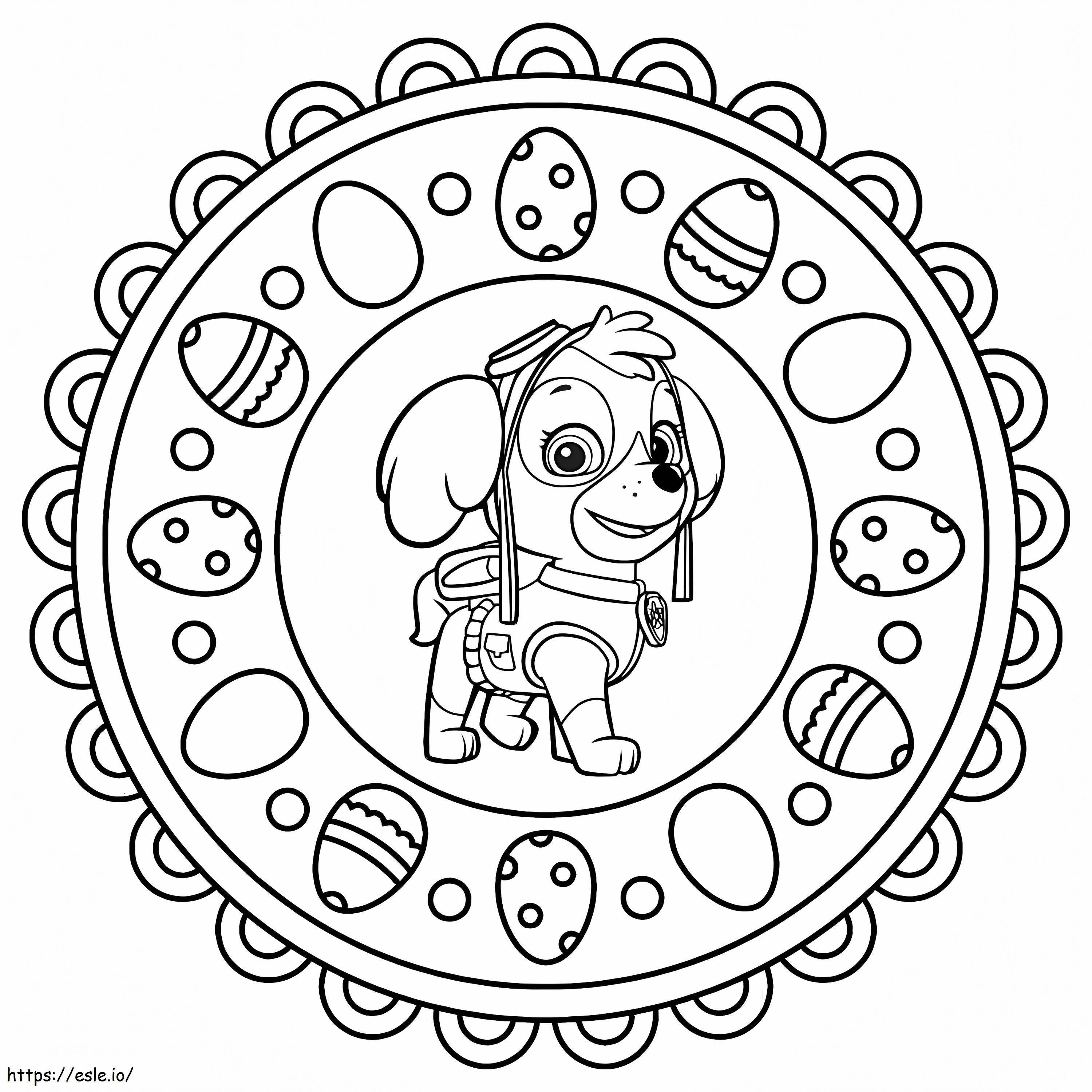 Easter mandala with paw patrol coloring page