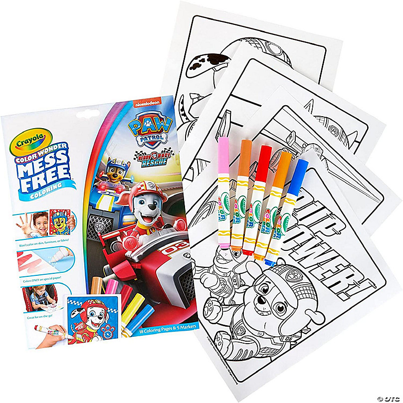 Crayola paw patrol color wonder ready race rescue mess free coloring pages markers oriental trading