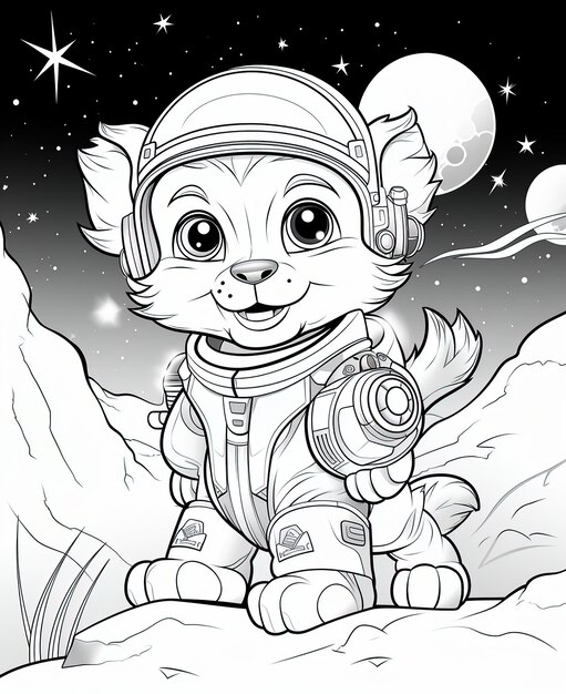 Premium vector coloring book for children rocketpowered space lion in a galactic savannah