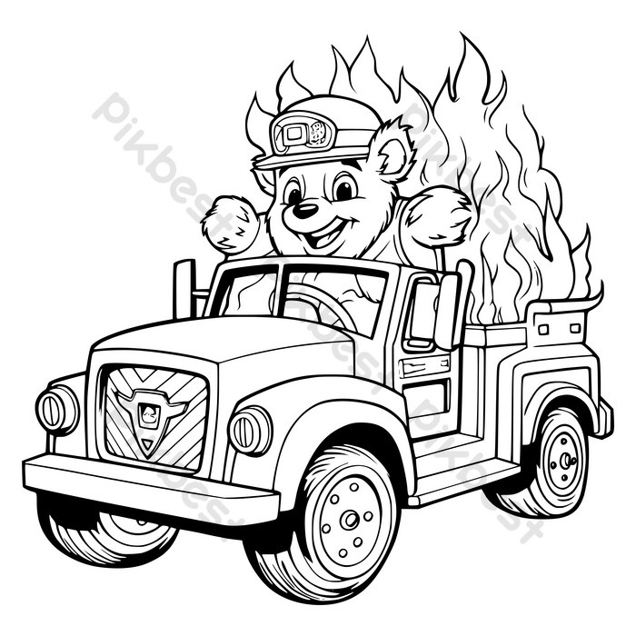 Bear driving firetruck coloring page for kids png images eps free download