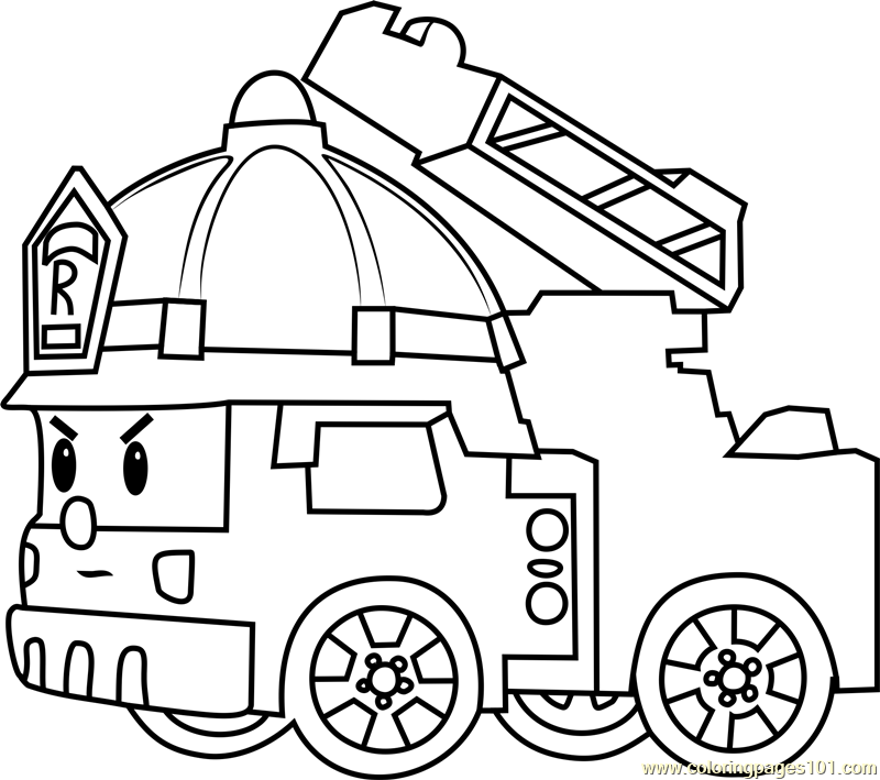 Roy fire truck coloring page for kids