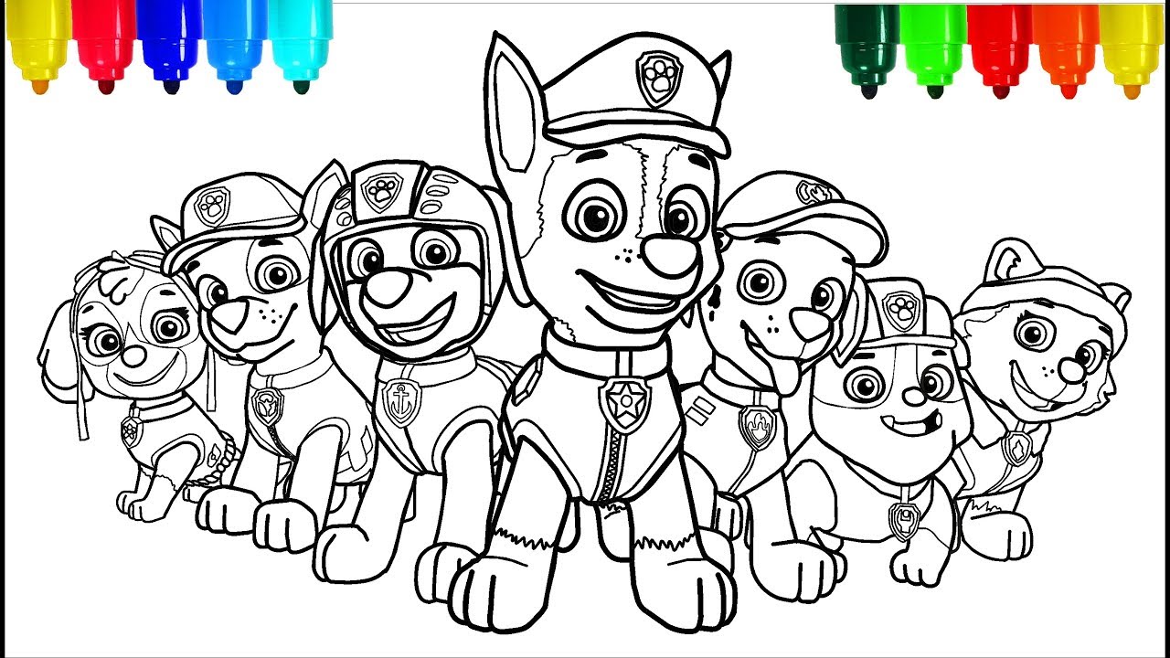 Paw patrol coloring pages colouring pages for kids with colored markers