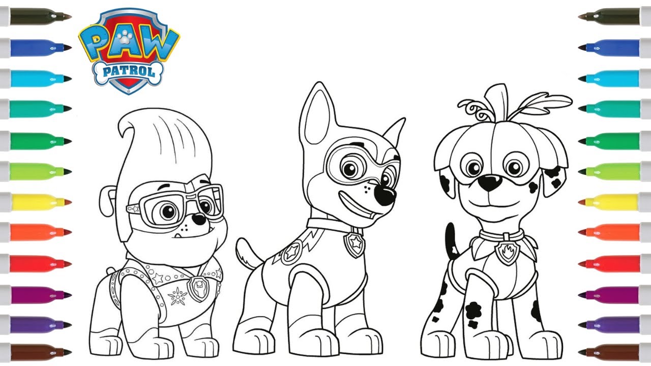 Paw patrol halloween coloring book pages marshall rubble chase coloring pages