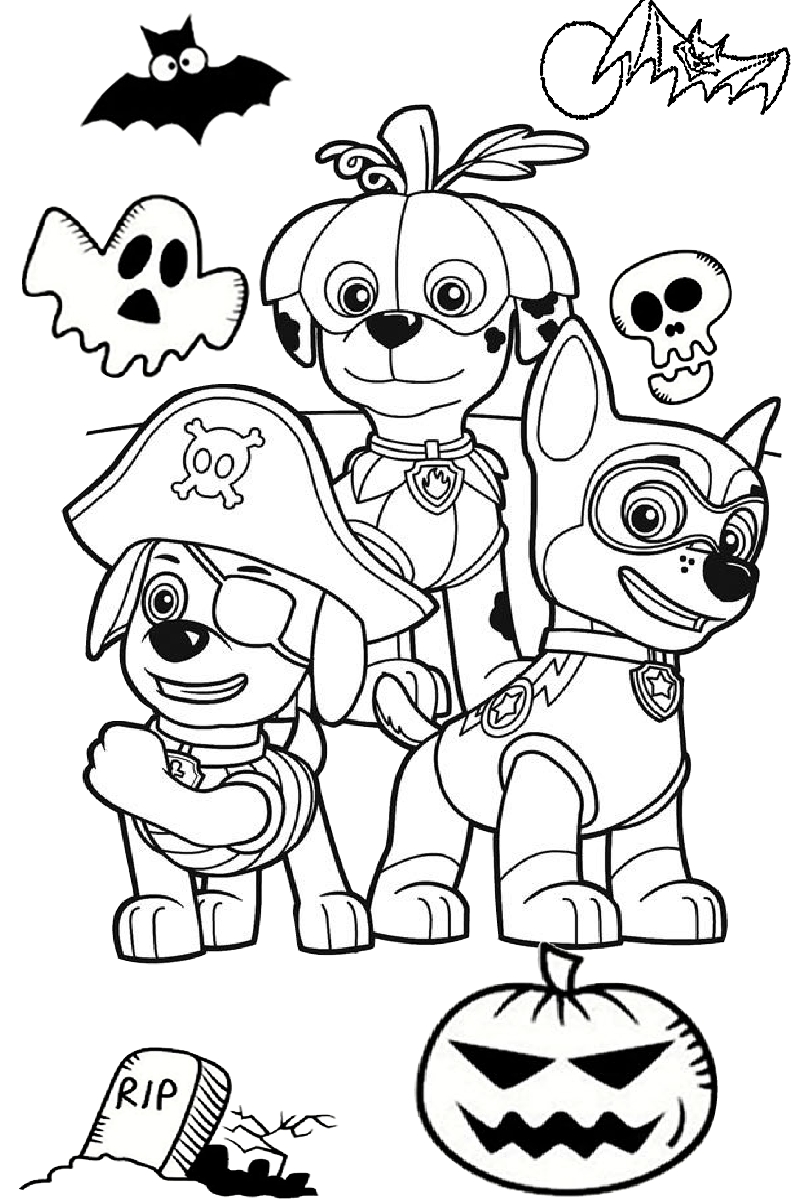 Paw patrol halloween coloring pages