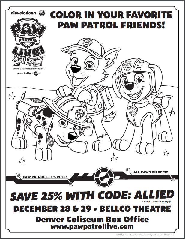 Paw patrol live and coloring page