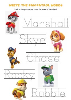 Paw patrol word tracing by otwithnicole tpt