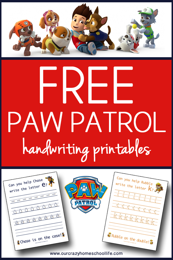 Our crazy homeschool life free printable paw patrol handwriting worksheets