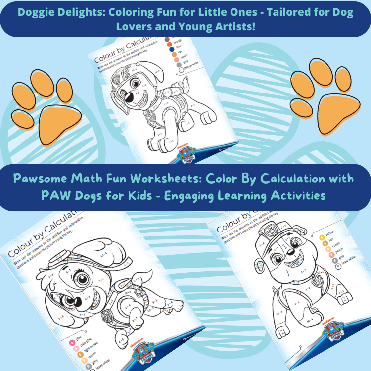 Pawsome math fun worksheets color by calculation with paw dogs for kids activite made by teachers