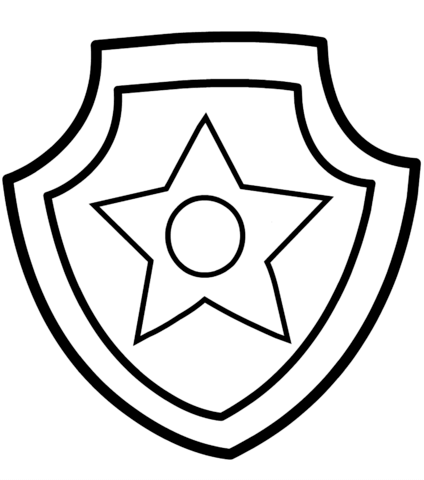 Paw patrol chase badge coloring page free printable coloring pages