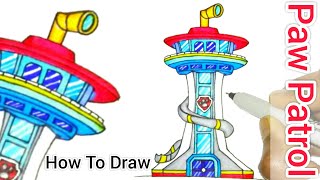 How to draw paw patrol lookout tower easy