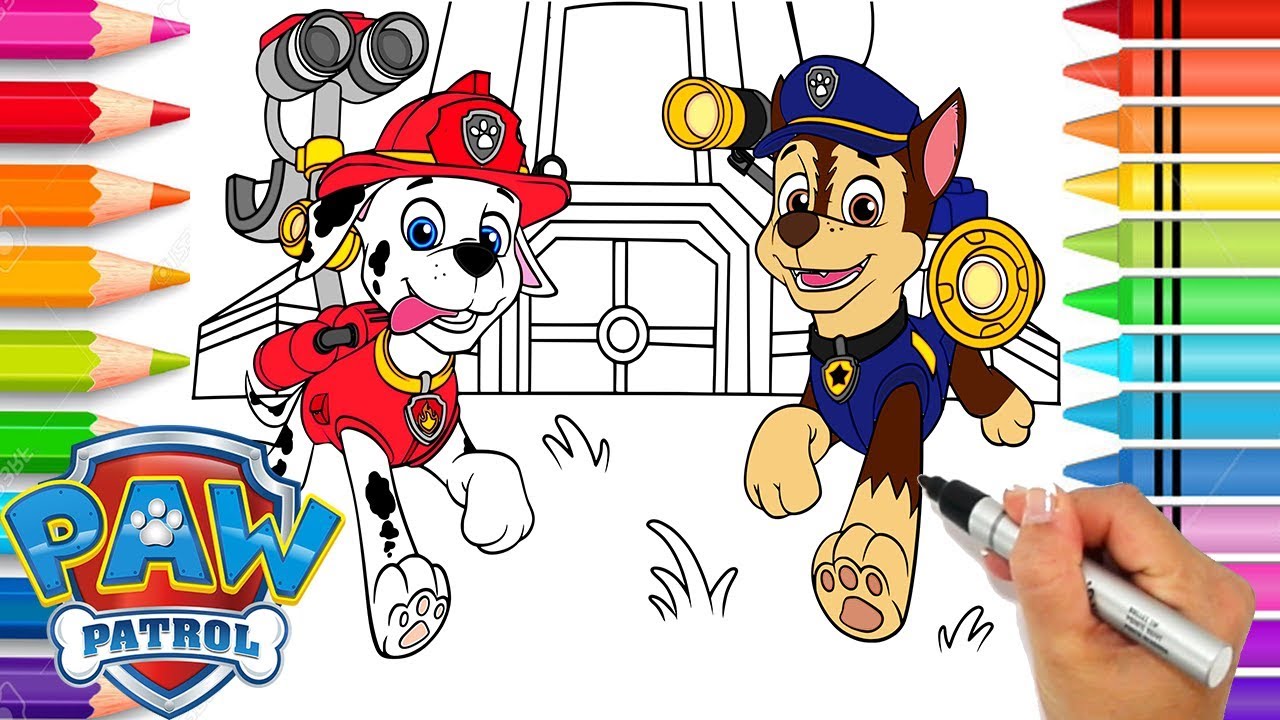 Paw patrol chase and arshall coloring page paw patrol coloring book printable paw patrol page