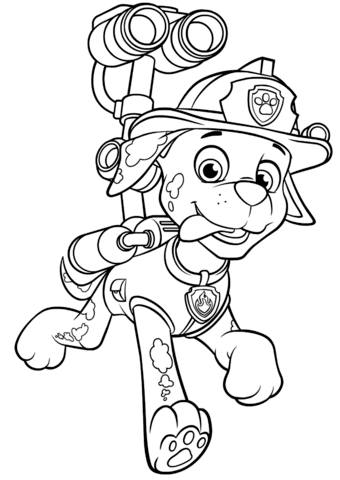 Paw patrol marshall with water cannon coloring page free printable coloring pages