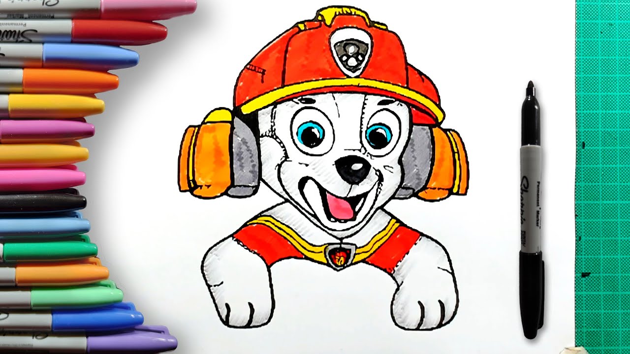 How to color marshall from paw patrol step by step easy coloring pages for kids and beginners