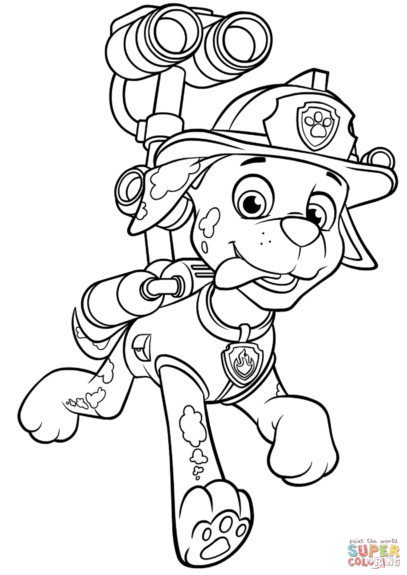 Paw patrol marshall with water cannon coloring page free printable coloring pages