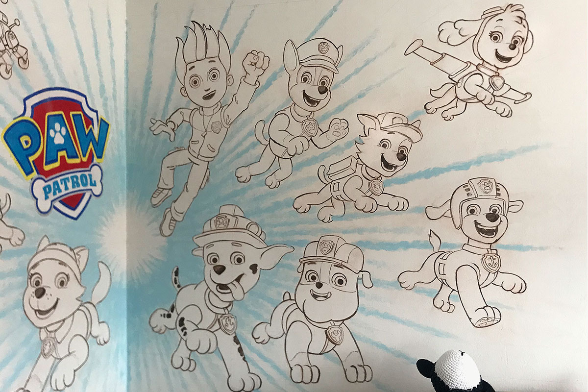 Paw patrol wall wip a by strick on