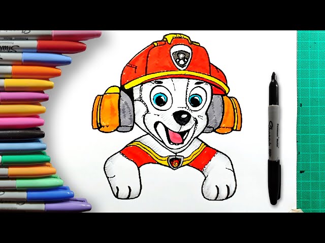 How to color marshall from paw patrol step by step easy coloring pages for kids and beginners