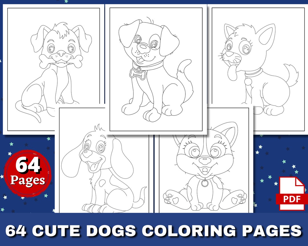 Adorable dogs printable coloring pages for kids instant download dogs coloring sheets cute dogs coloring book puppy illustration