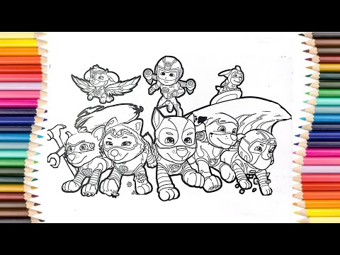 Paw patrol mighty pups coloring pages for kids how to draw