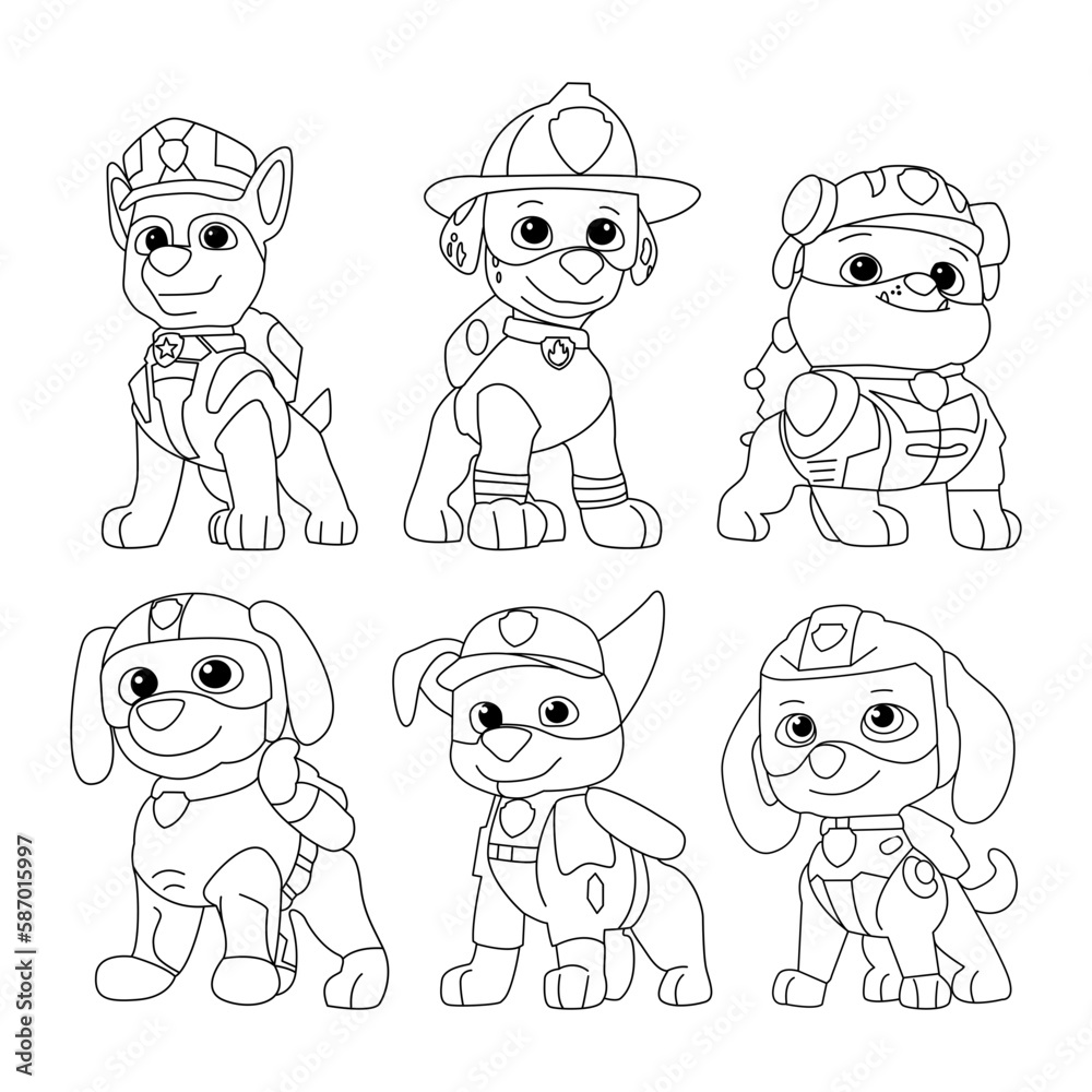 Set paw patrol the mighty movie childrens coloring book vector