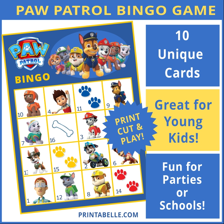 Paw patrol bingo game