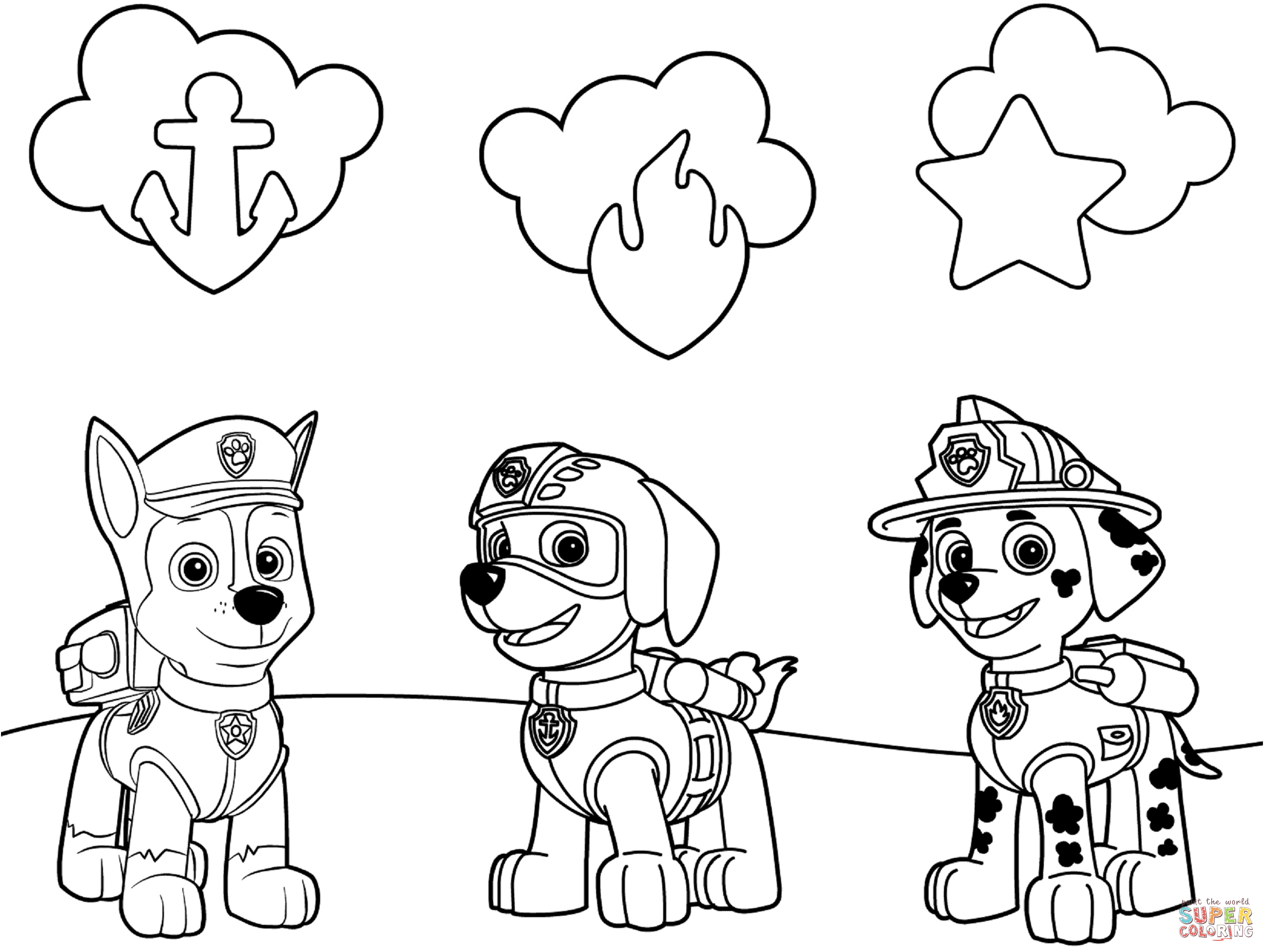 Paw patrol badges coloring page free printable coloring pages