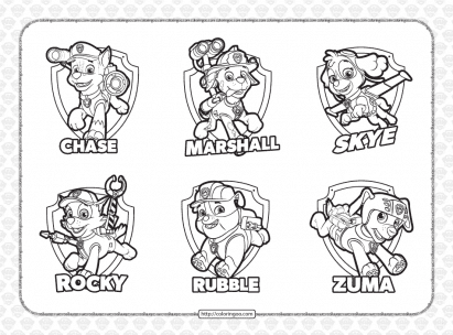 Paw patrol coloring pages free pdf printables