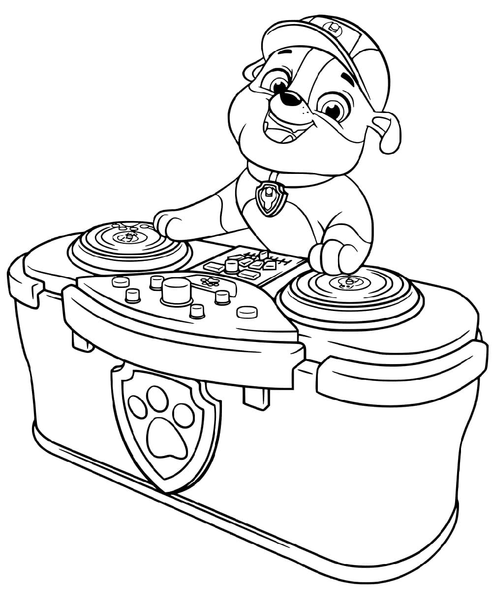 Dj rubble paw patrol coloring page