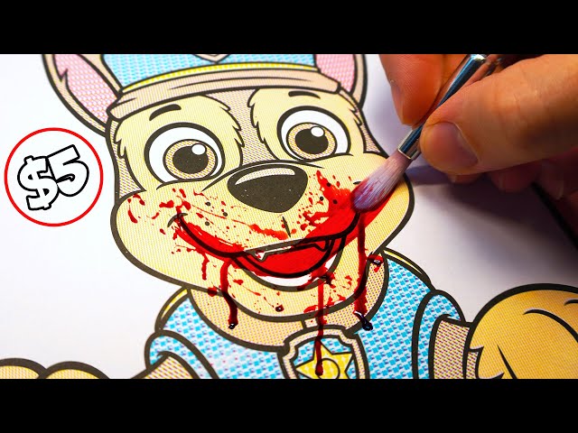 Horror artist vs paw patrol paint with water colouring book