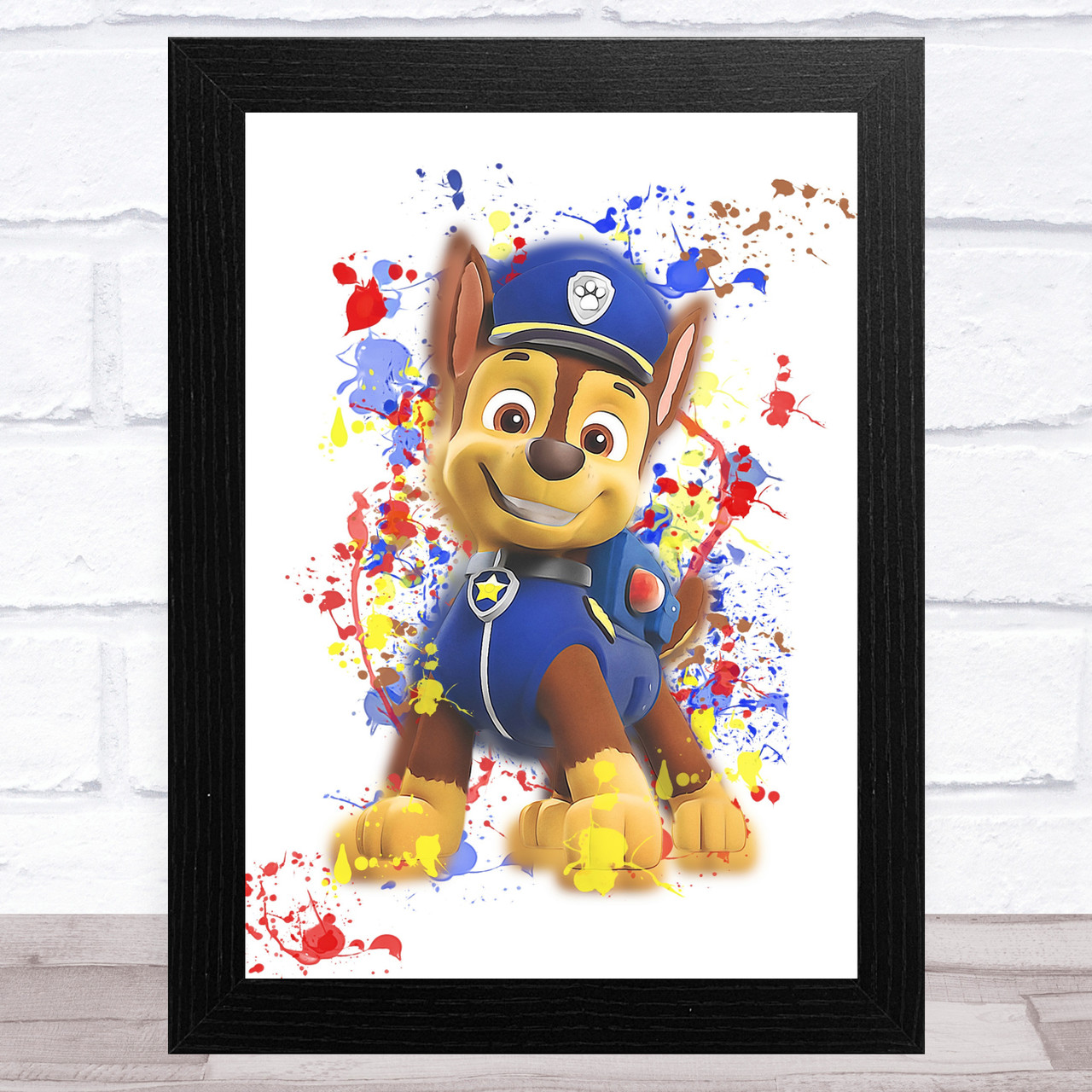 Paw patrol chase splatter art childrens kids wall art print