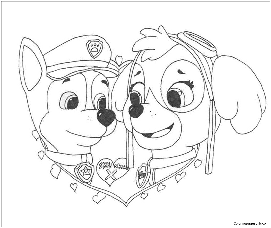 Paw patrol in valentines day coloring page