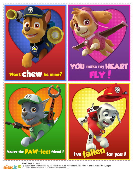 Free printable paw patrol valentine day cards