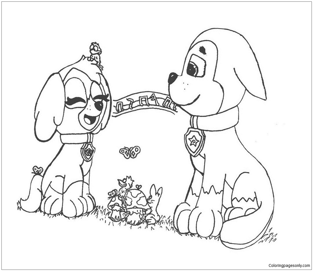 Paw patrol in valentines day coloring page