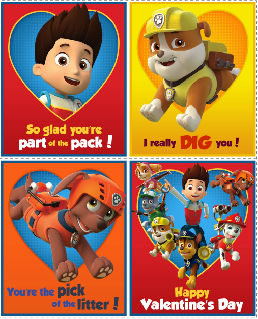 Free printable paw patrol valentine day cards