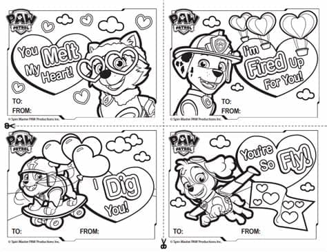 Valentine with paw patrol louring pages