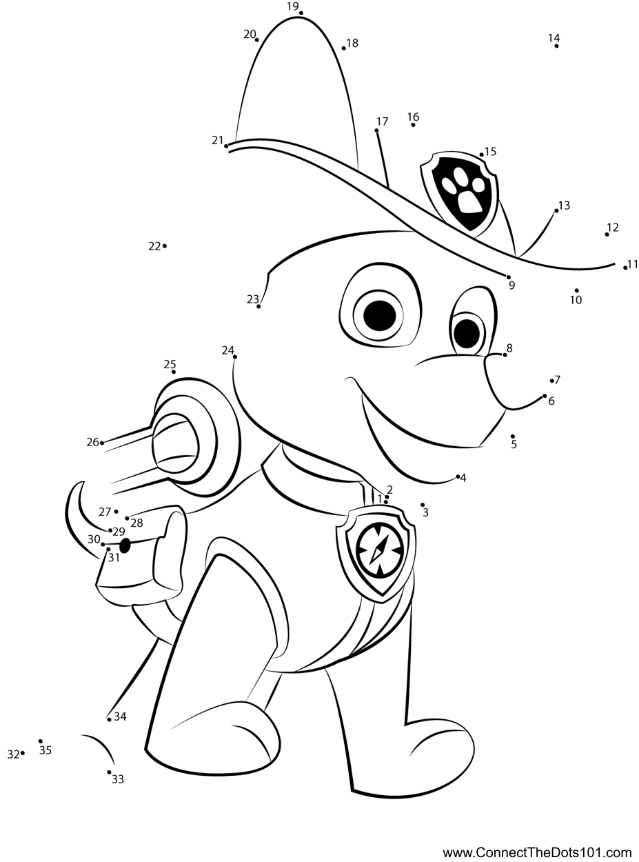 Tracker paw patrol dot to dot printable worksheet