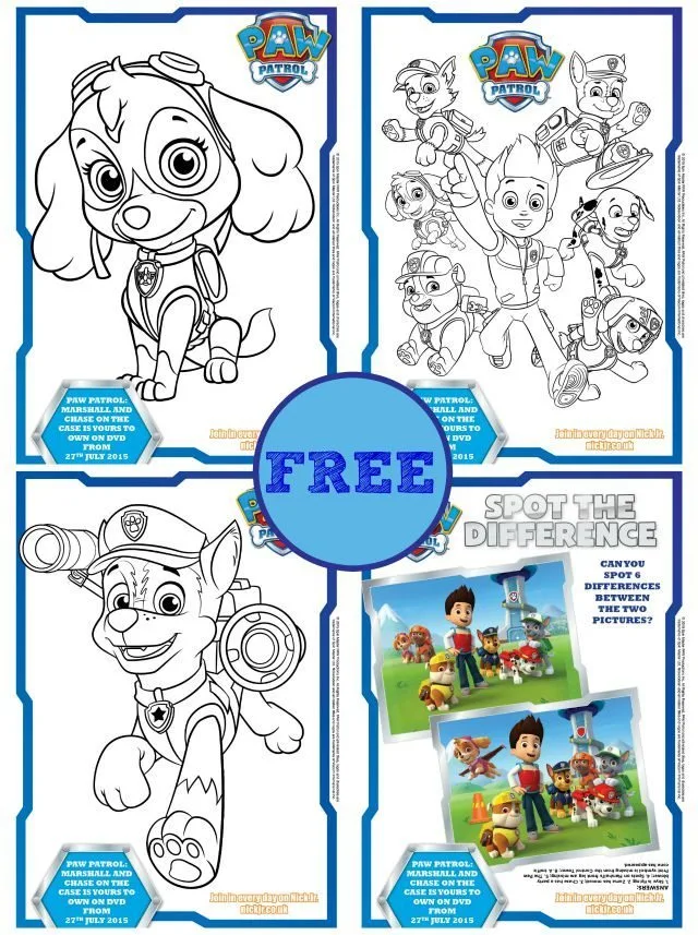 Free paw patrol colouring books activity sheets