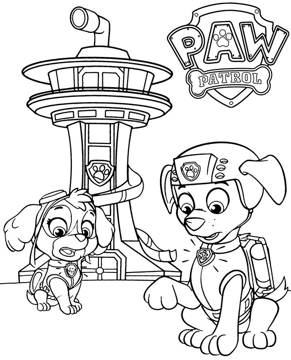 Skye and zuma coloring page paw patrol