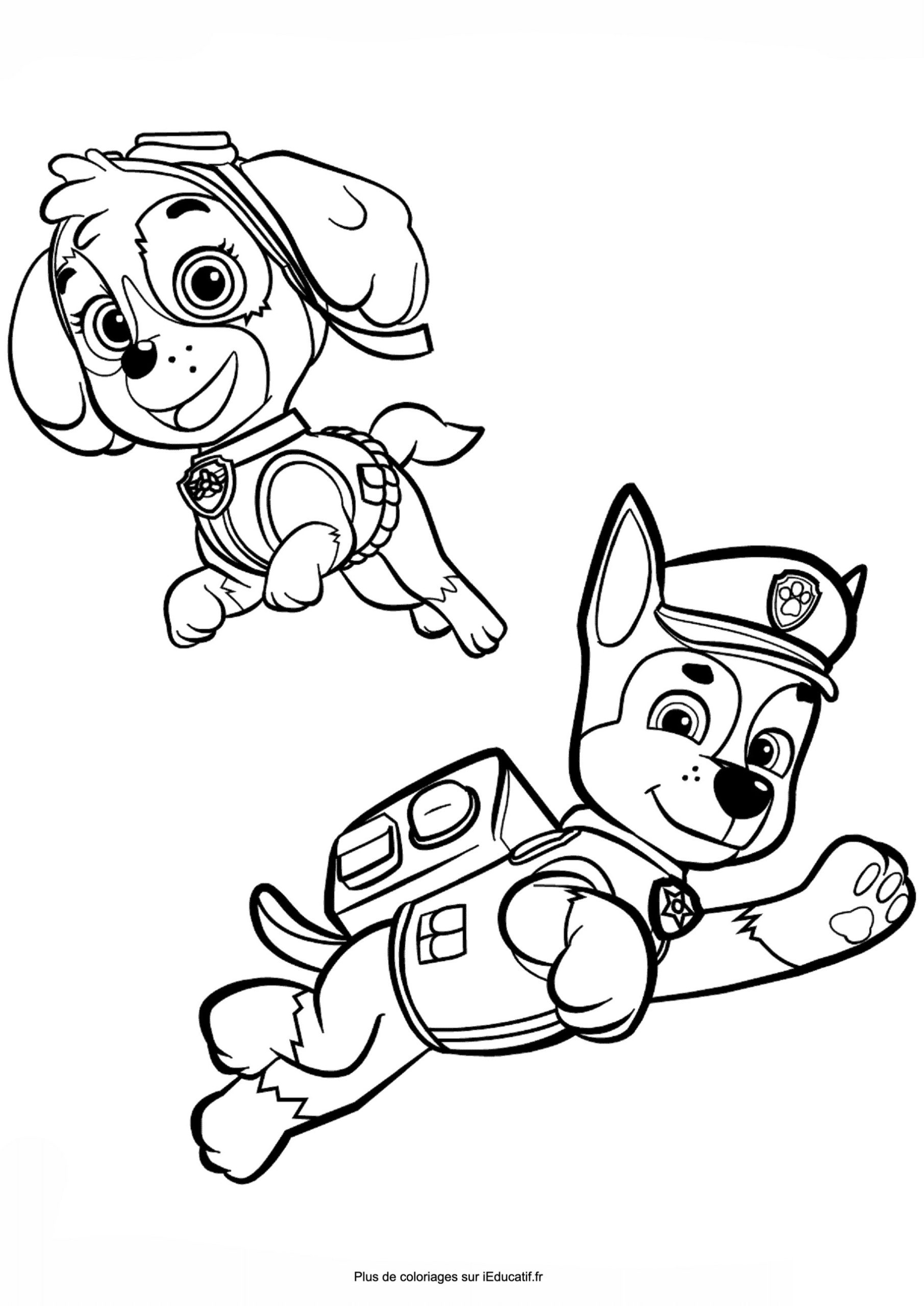 Chase and stella coloring page paw patrol