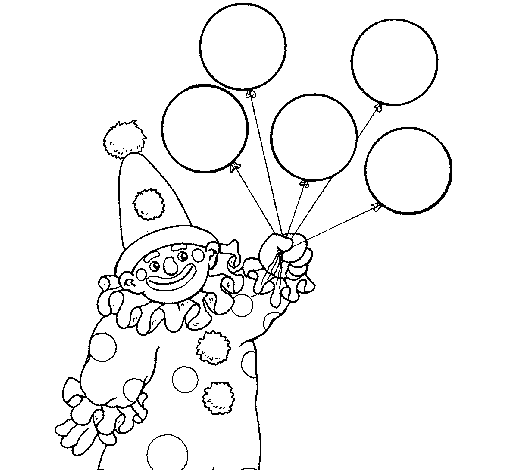 Clown with balloons coloring page