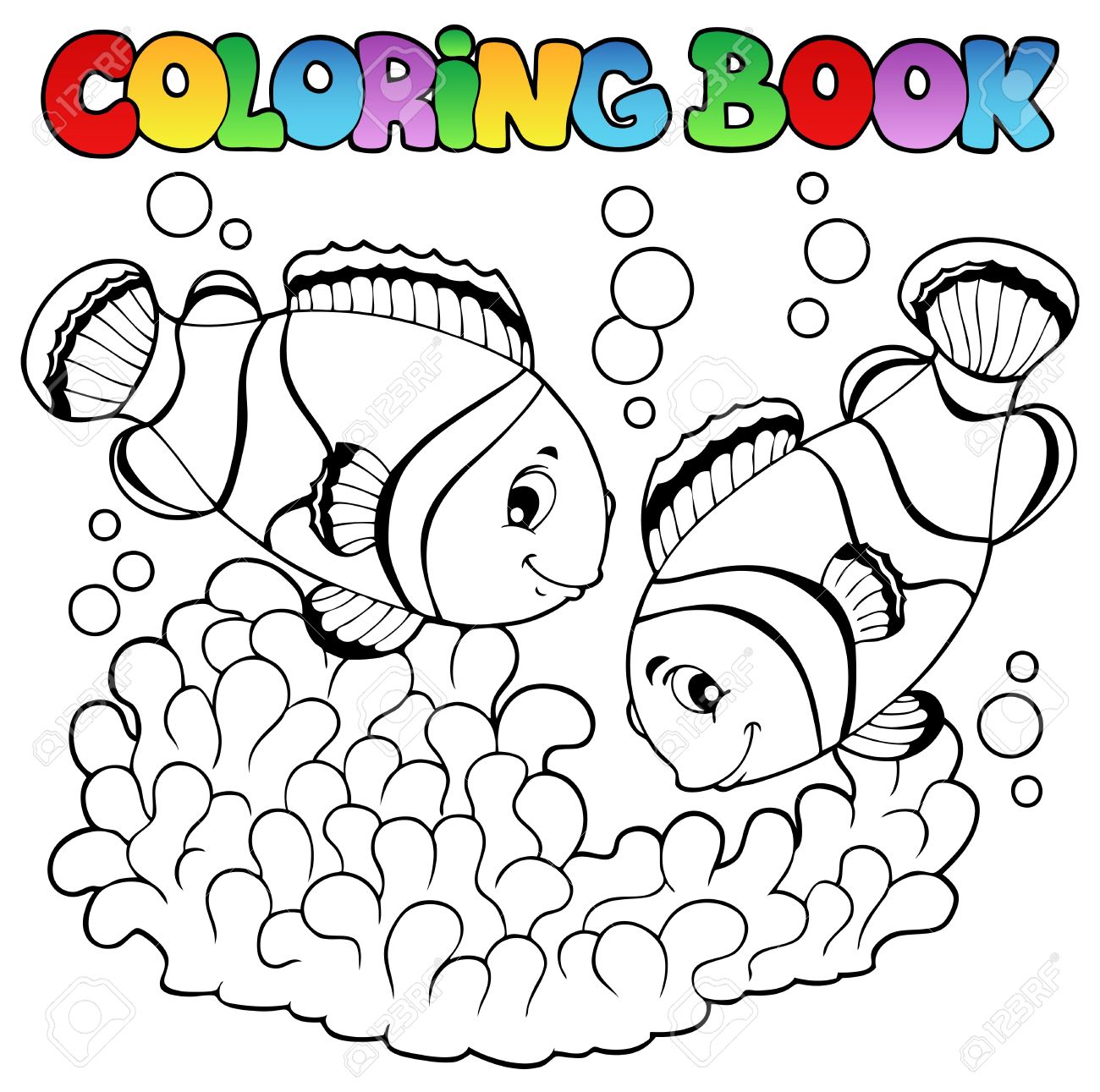 Coloring book two cute clown fishes illustration royalty free svg cliparts vectors and stock illustration image